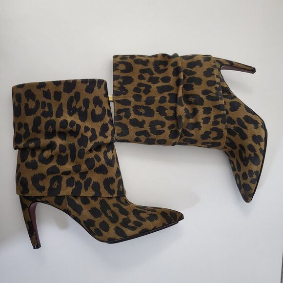 VINCE CAMUTO Blaira Boots Womens 6.5 Leopard Print Brown Suede Heels Pointed Toe - Picture 6 of 10